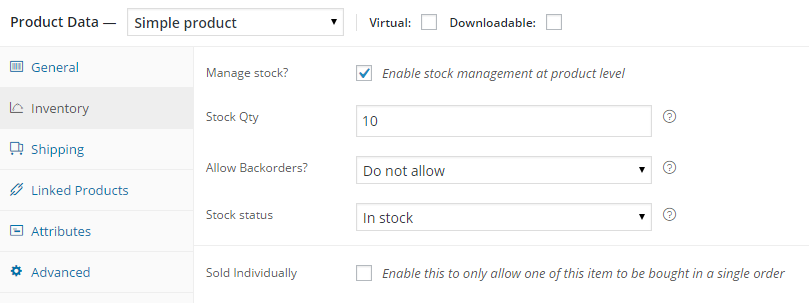 WordPress E-Commerce Product Data Inventory