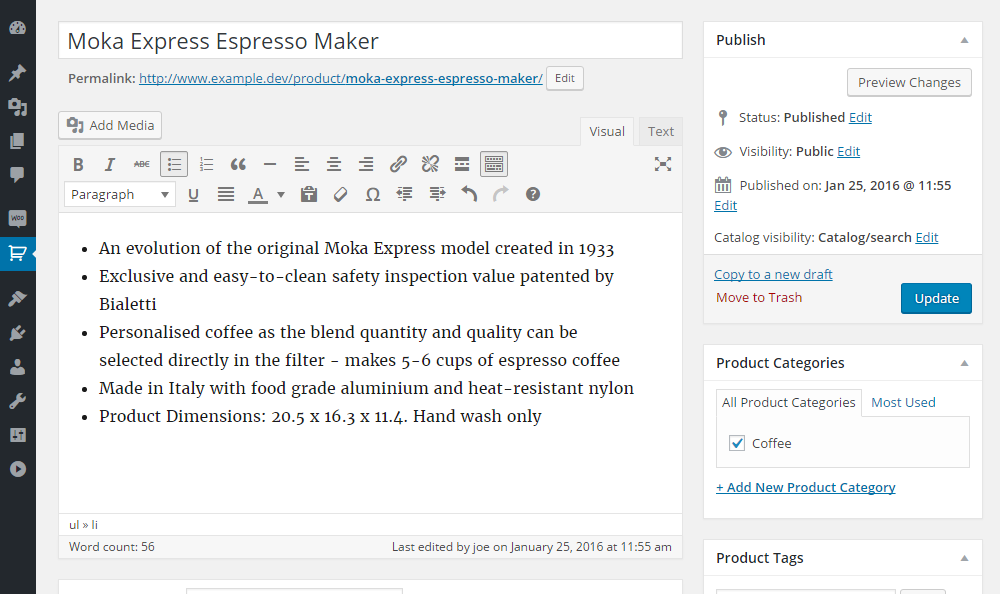 WordPress E-Commerce Product Preview