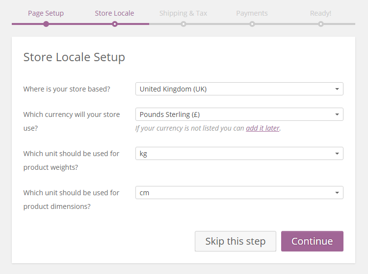 WordPress E-Commerce WooCommerce Store Locale