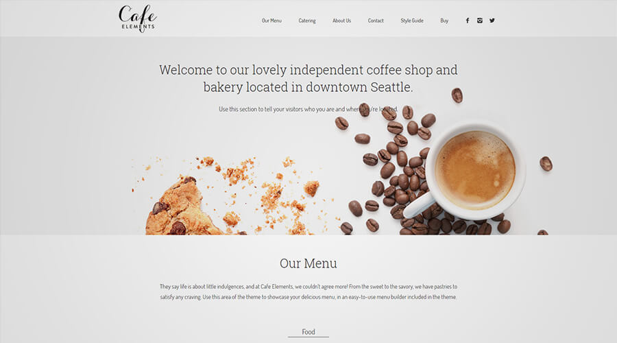WordPress One Page Themes: Cafe Elements